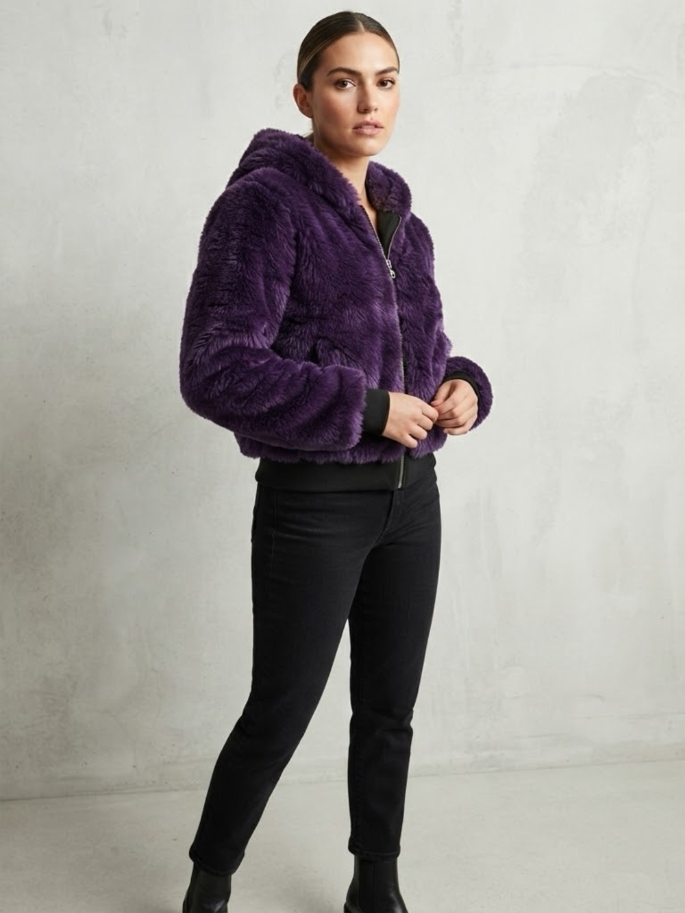 Aeropostale Purple Faux Fur Zip Up Hoodie Jacket Women’s Size XL TG Shaggy Sherp